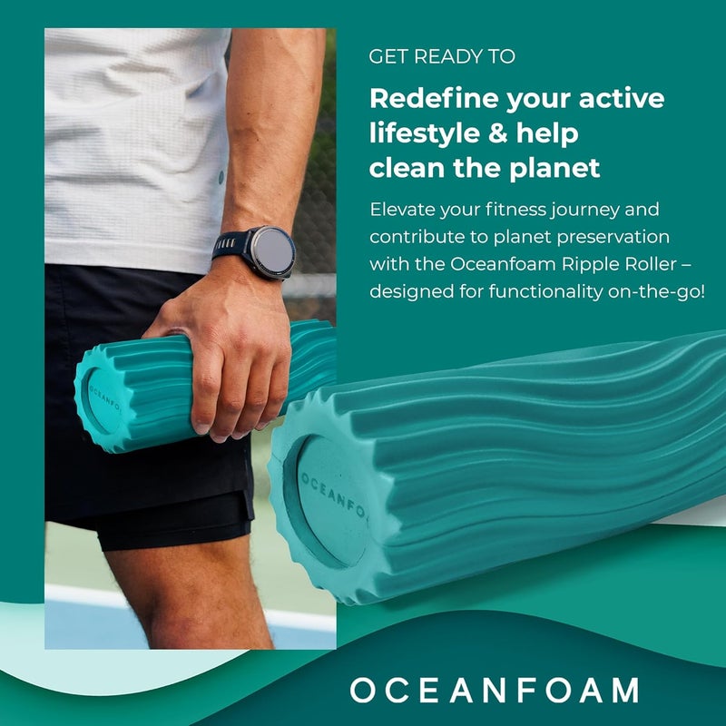 Oceanfoam Ripple Travel Foam Roller (11" x 3.35") Firm Mini Foam Roller for Physical Therapy, Deep Tissue Massage, Back Pain - High Density, Ergonomic Wave Textured - Yoga, Pilates, Exercise (Jade) - Image 2